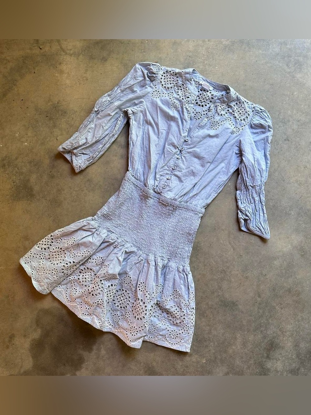 Blue Venus drop waist mini dress with ruffle skirt and lace detailing